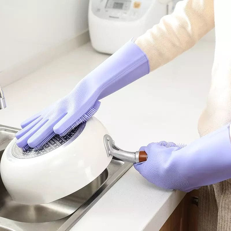 Magic Dish washing Gloves with scrubber, Silicone Cleaning Reusable Scrub Gloves