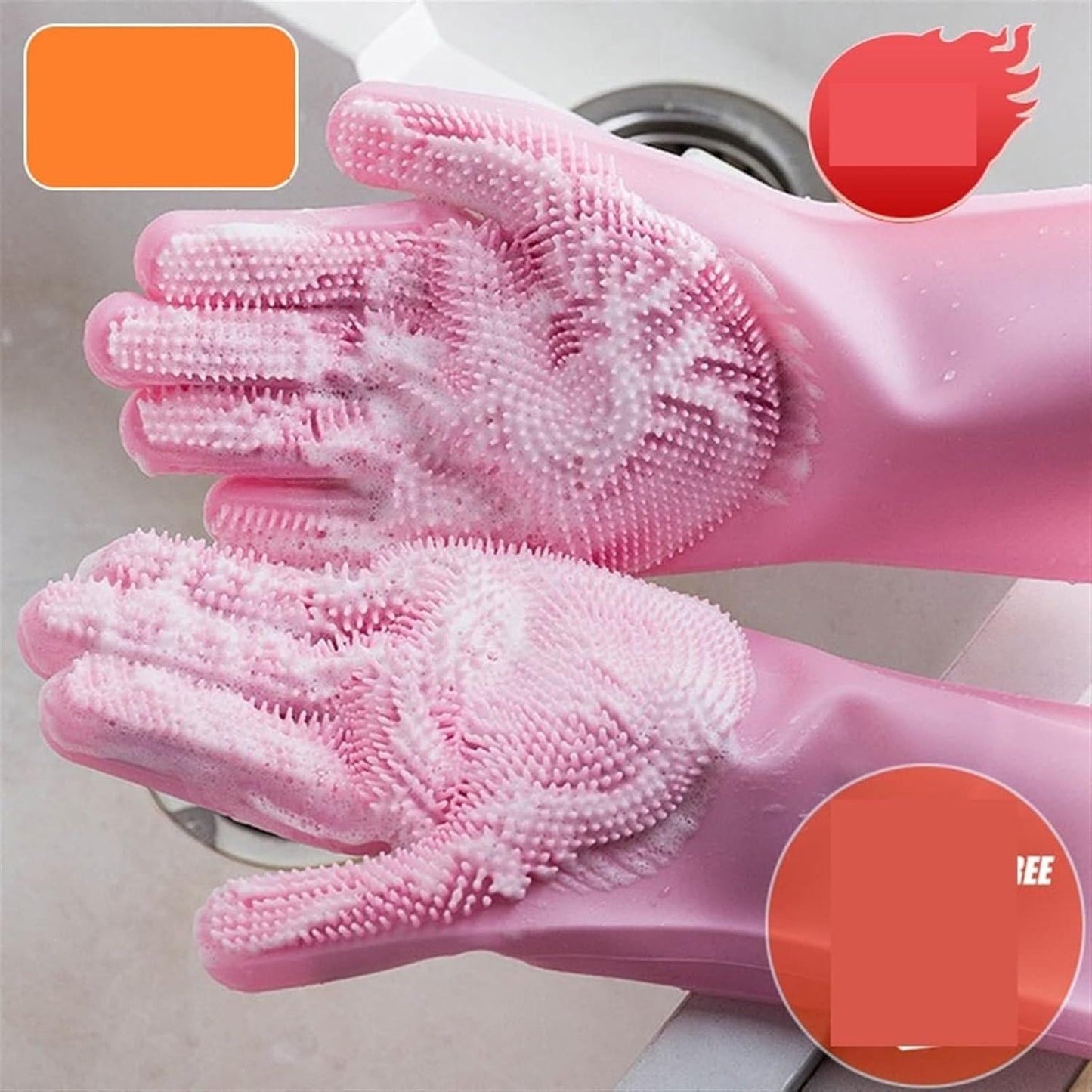 Magic Dish washing Gloves with scrubber, Silicone Cleaning Reusable Scrub Gloves